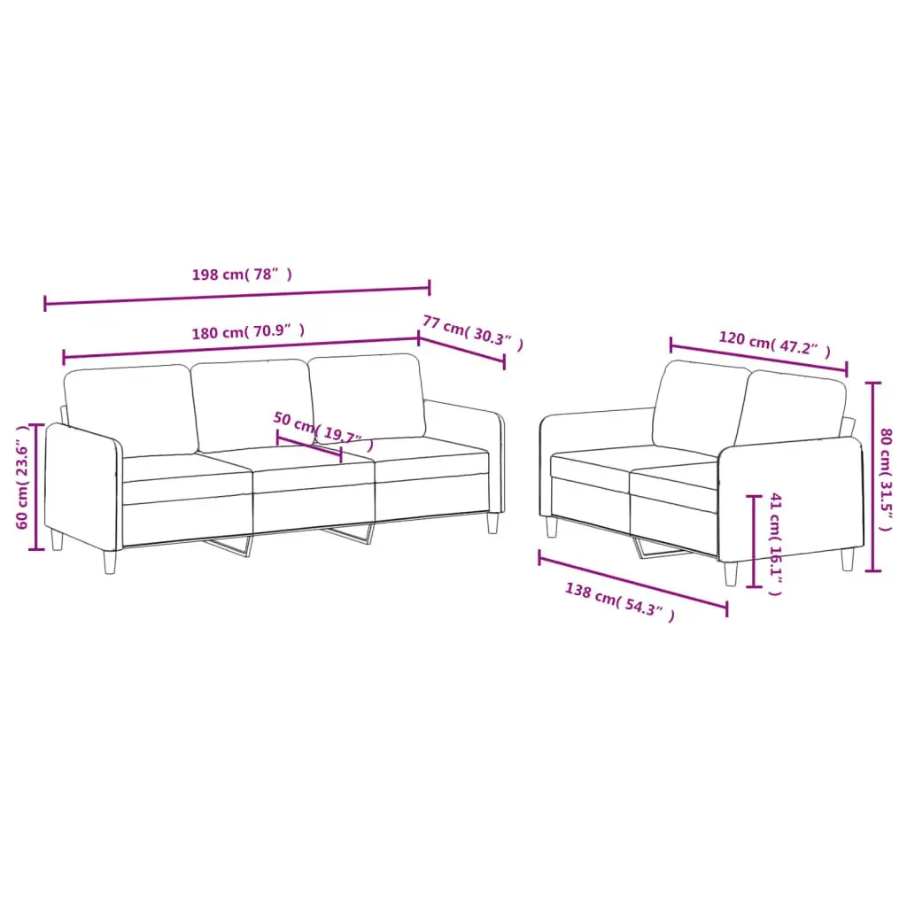 Black Velvet 2 Piece Sofa Set
