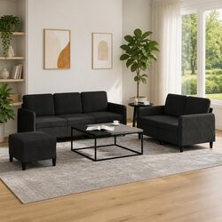 Value and Comfort in a 3-Piece Black Velvet Sofa Set