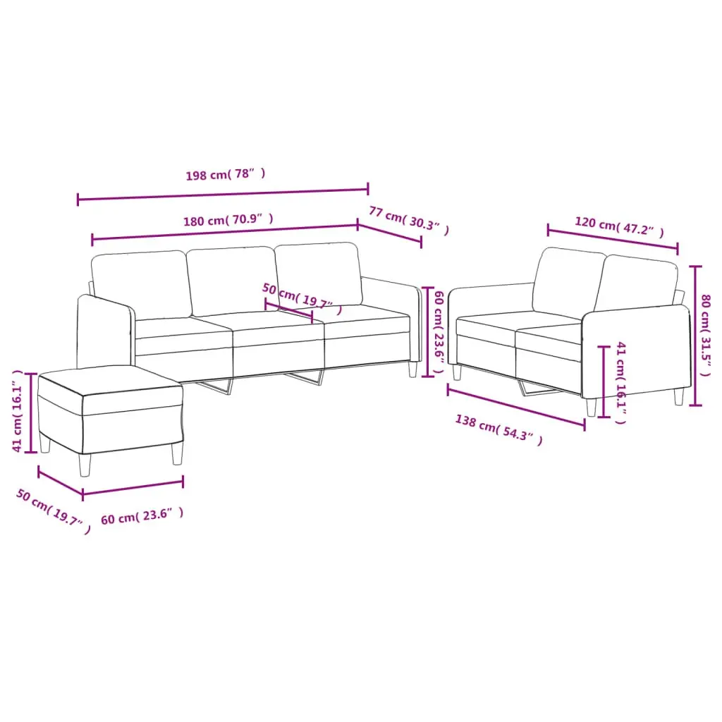 3 Piece Sofa Set Black Velvet Lounge Suite Living Room Furniture