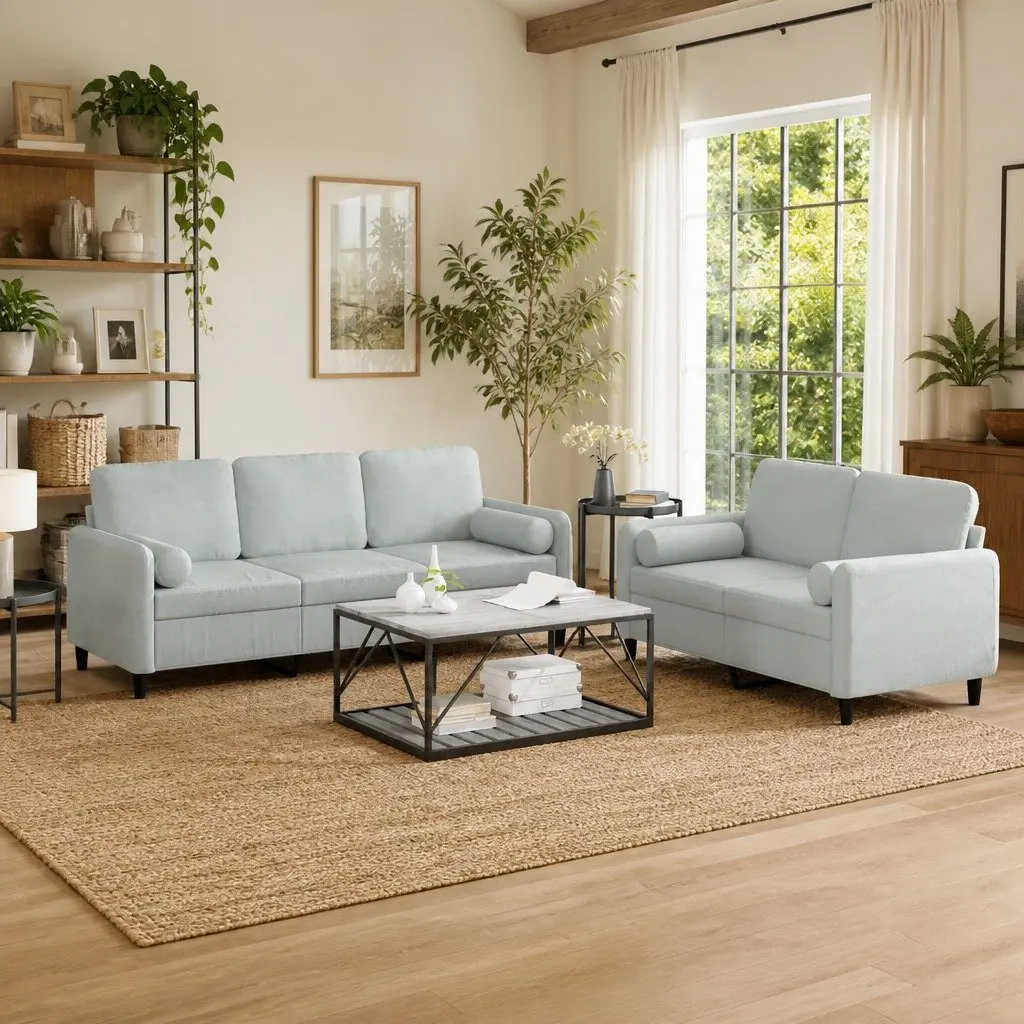 Sofa Set Light Grey Velvet Couch for Living Room 2 Piece