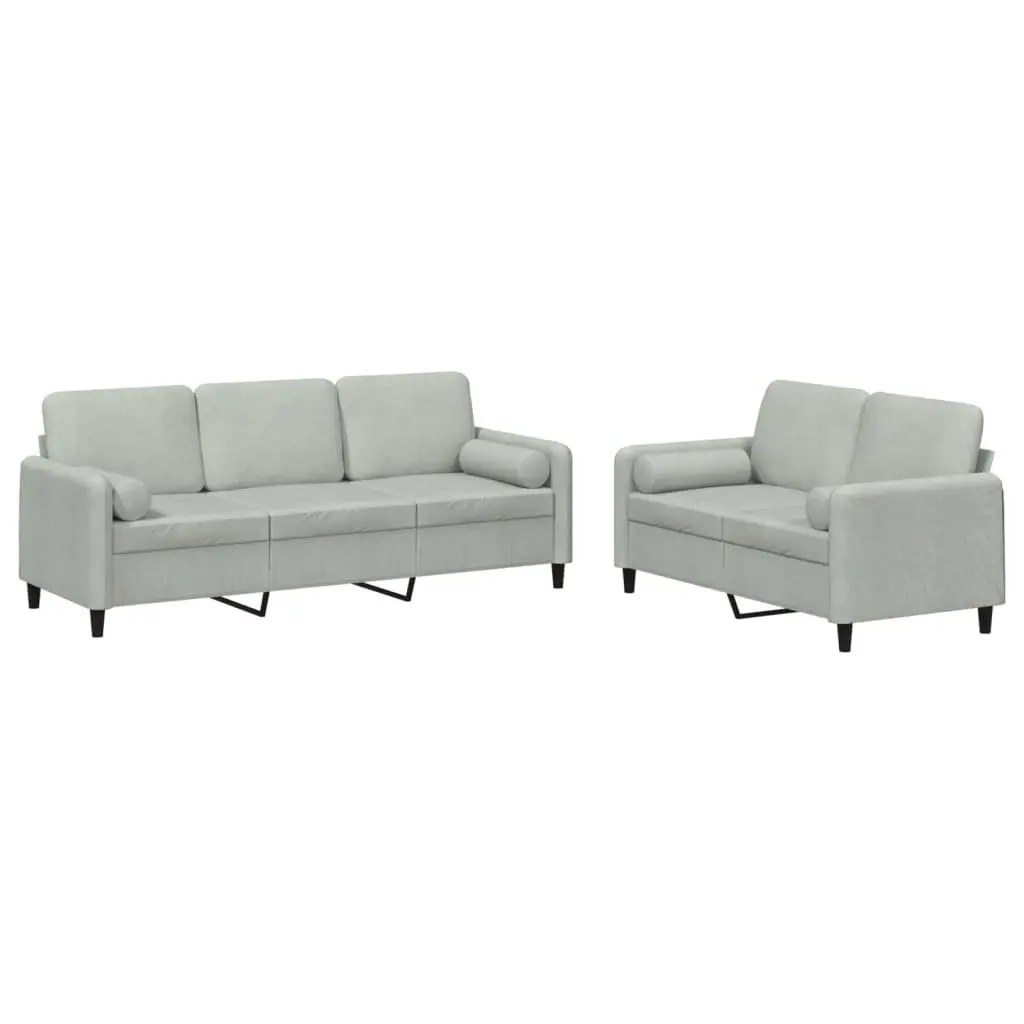 Sofa Set Light Grey Velvet Couch for Living Room 2 Piece