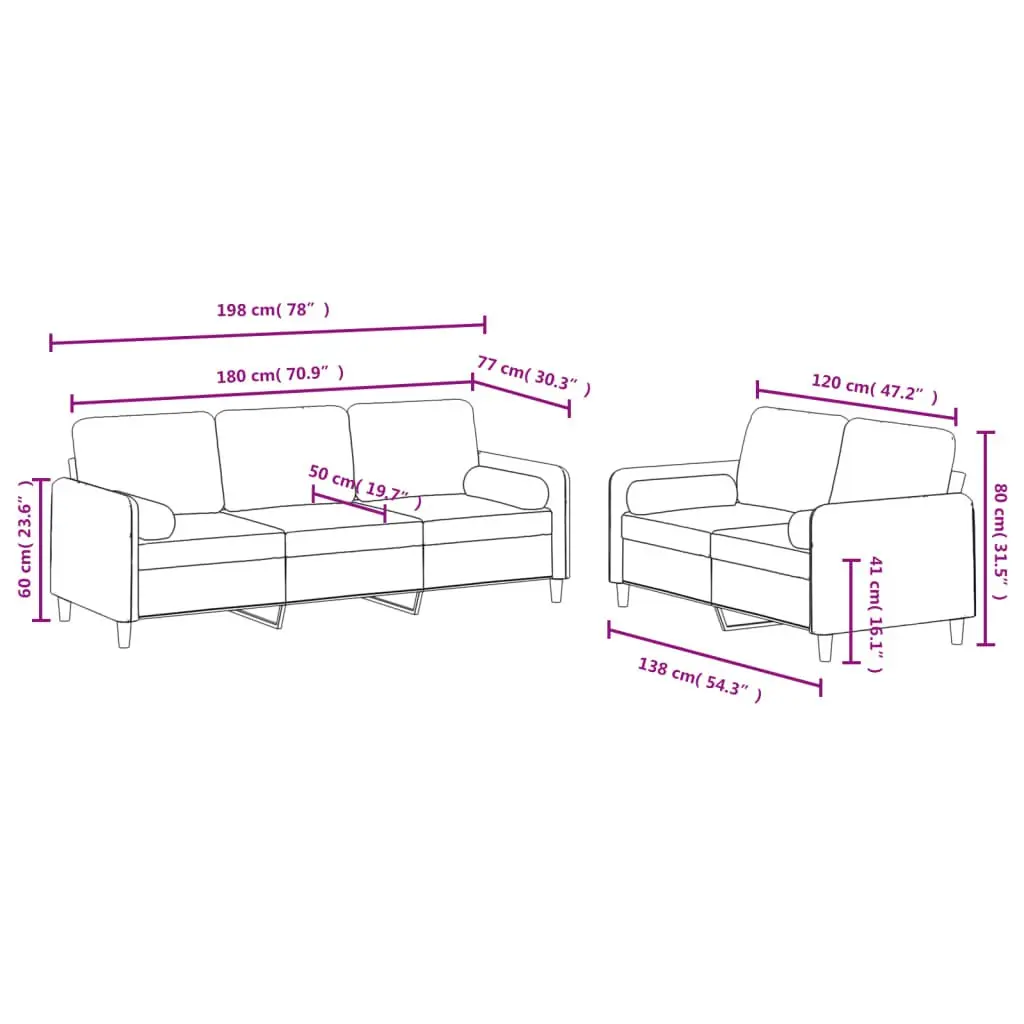 Sofa Set Light Grey Velvet Couch for Living Room 2 Piece
