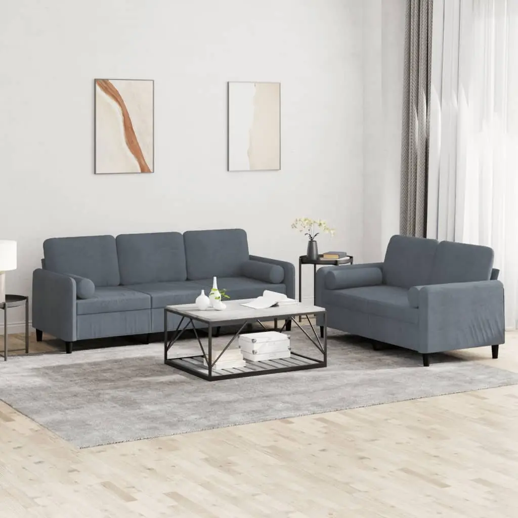 Sofa Set Grey Velvet Lounge Suite 2 Piece