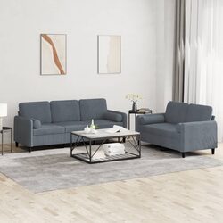 Comfortable Grey Velvet 2 Piece Sofa Set