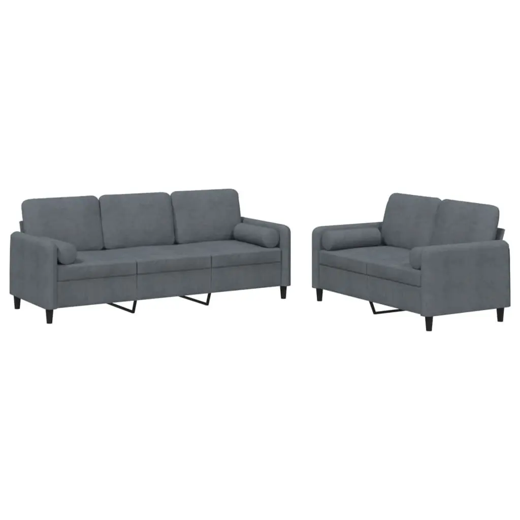 Sofa Set Grey Velvet Lounge Suite 2 Piece
