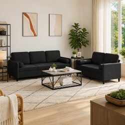 Comfortable Black Velvet Sofa Set with Pillows