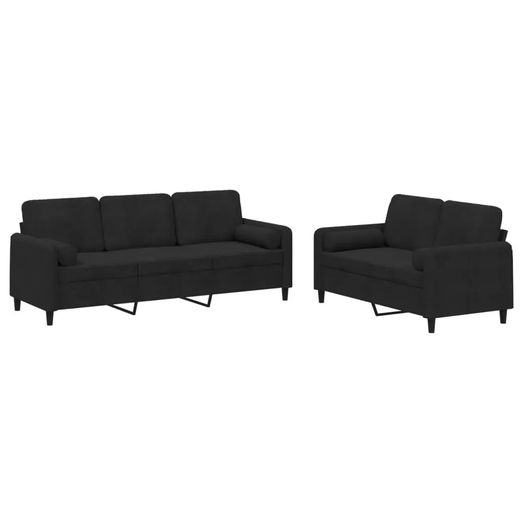 Sofa Set Black Velvet 2 Piece Lounge Suite Living Room Furniture