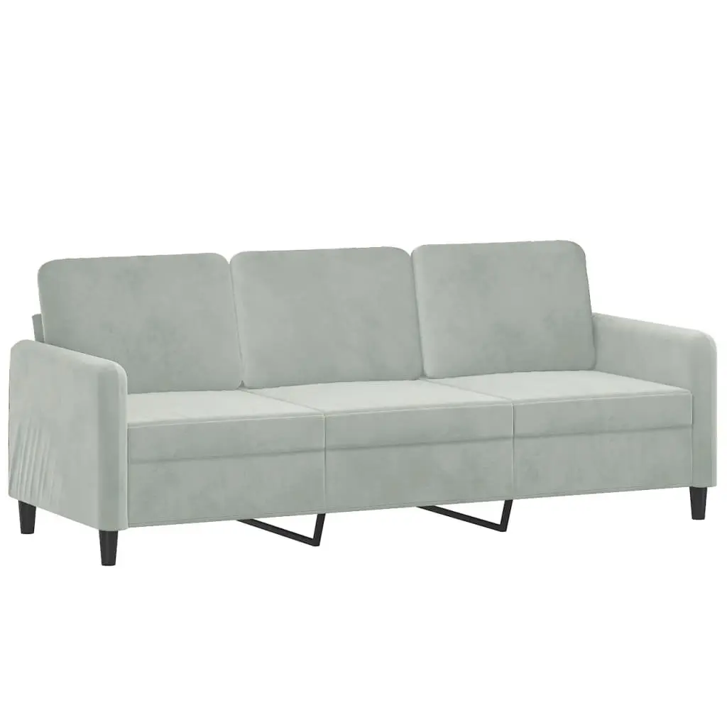 3 Piece Sofa Set Grey Velvet Couch Footstool Living Room Furniture