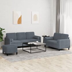 Comfort Meets Value: 3 Piece Grey Velvet Sofa Set