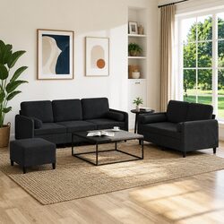 Comfortable and Value-Driven 3 Piece Black Velvet Sofa Set
