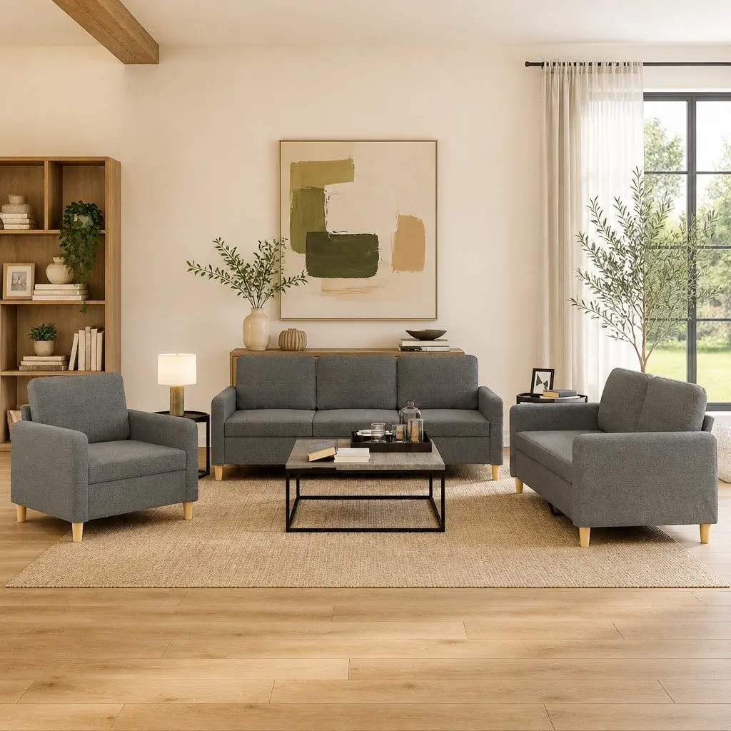 3 Piece Sofa Set in Grey for Lasting Comfort