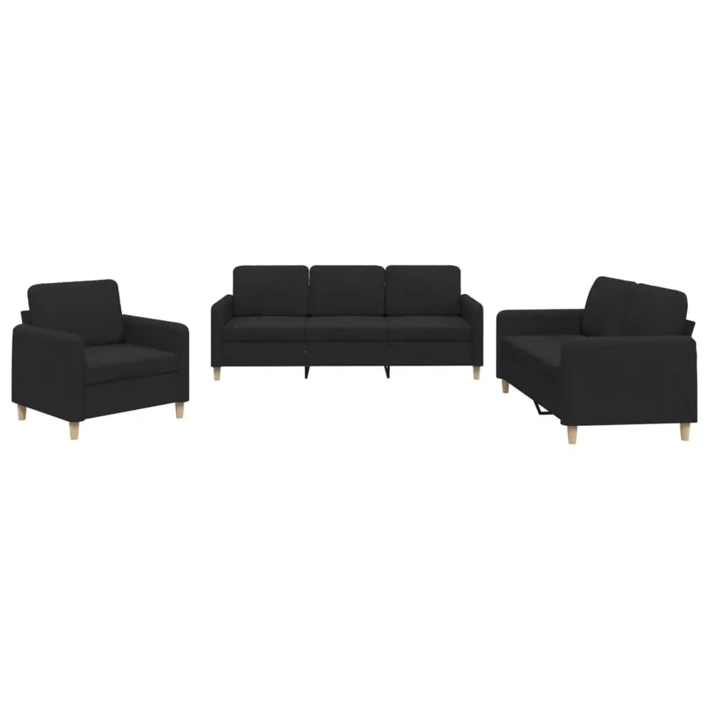 3 Piece Black Fabric Sofa Set for Comfort