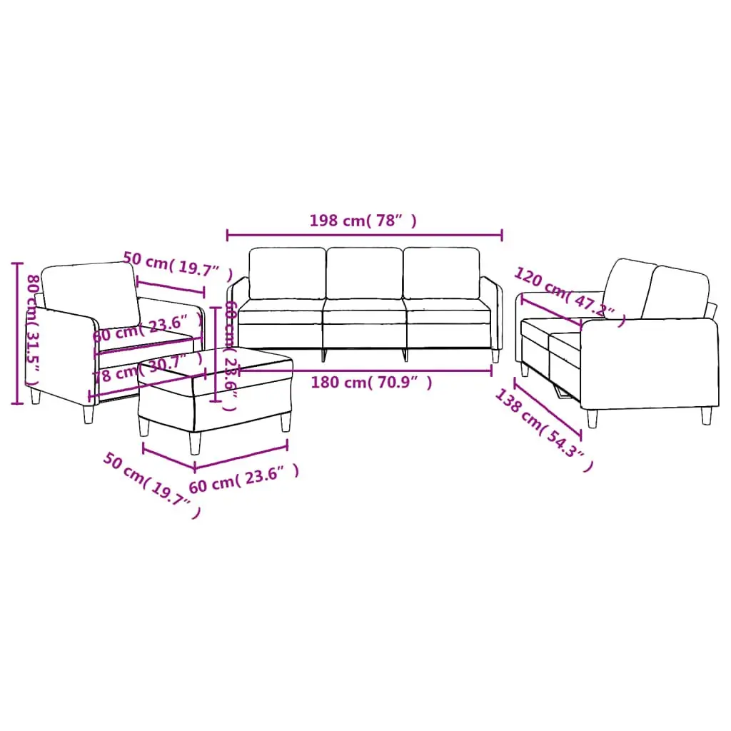 4 Piece Grey Sofa Set