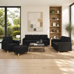 Comfortable and Practical 4 Piece Black Fabric Sofa Set