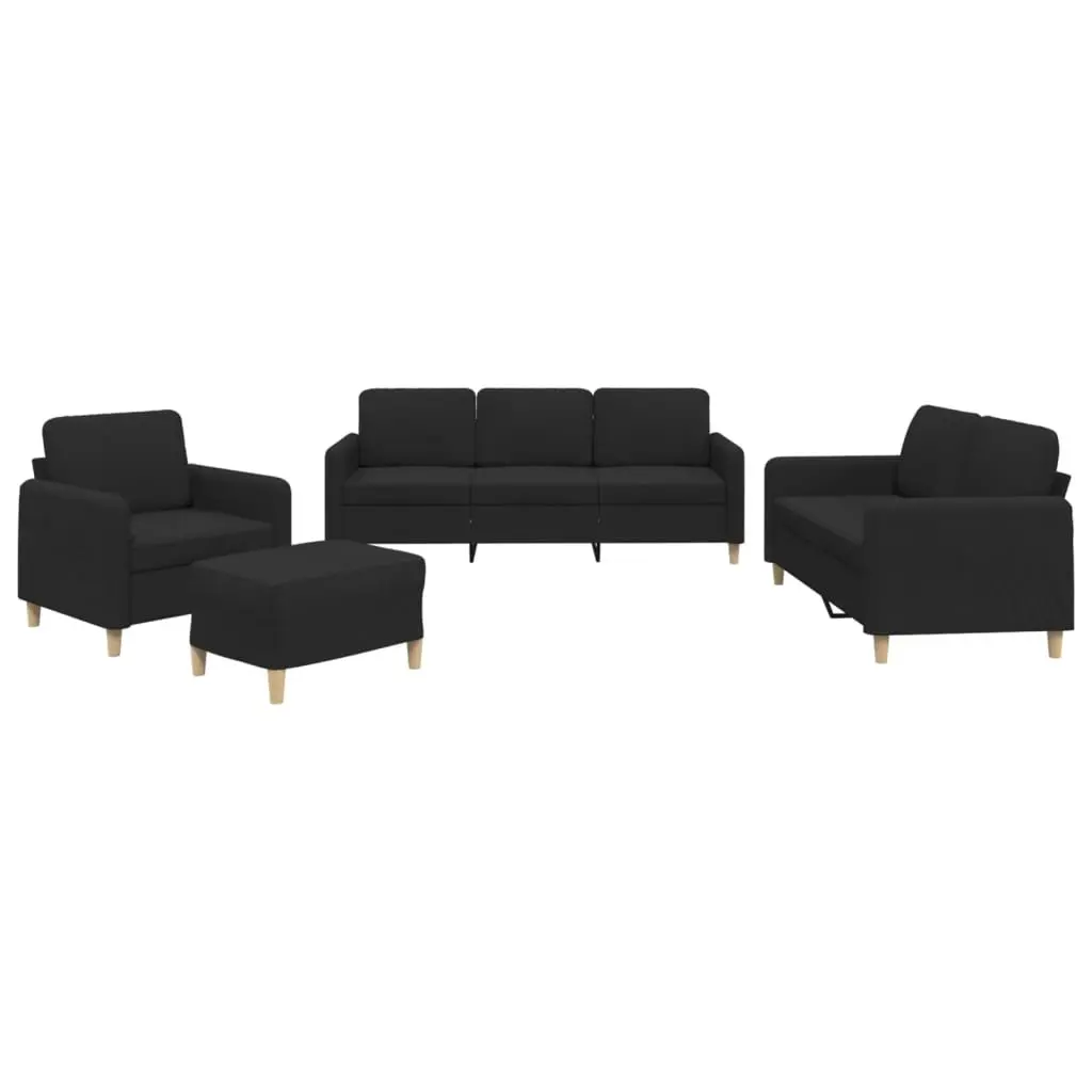 4 Piece Black Fabric Sofa Set