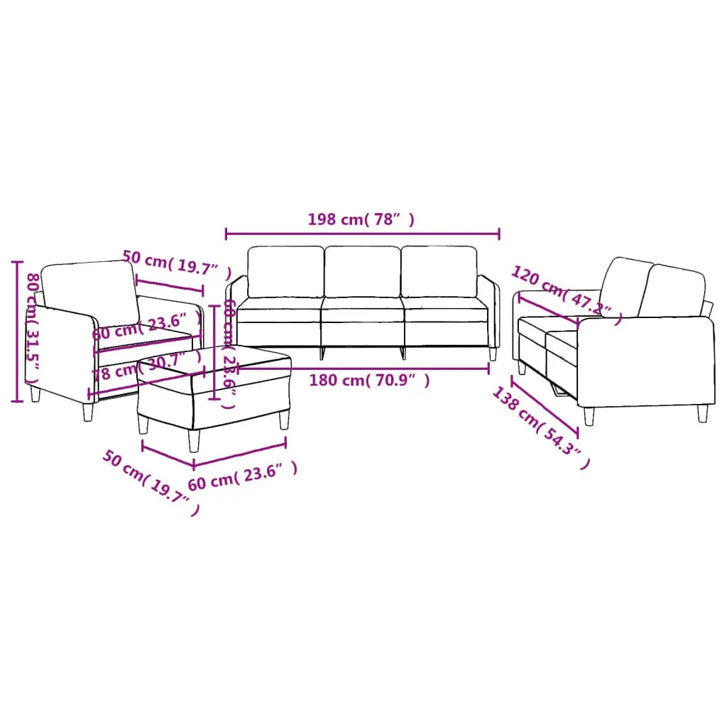 4 Piece Black Fabric Sofa Set