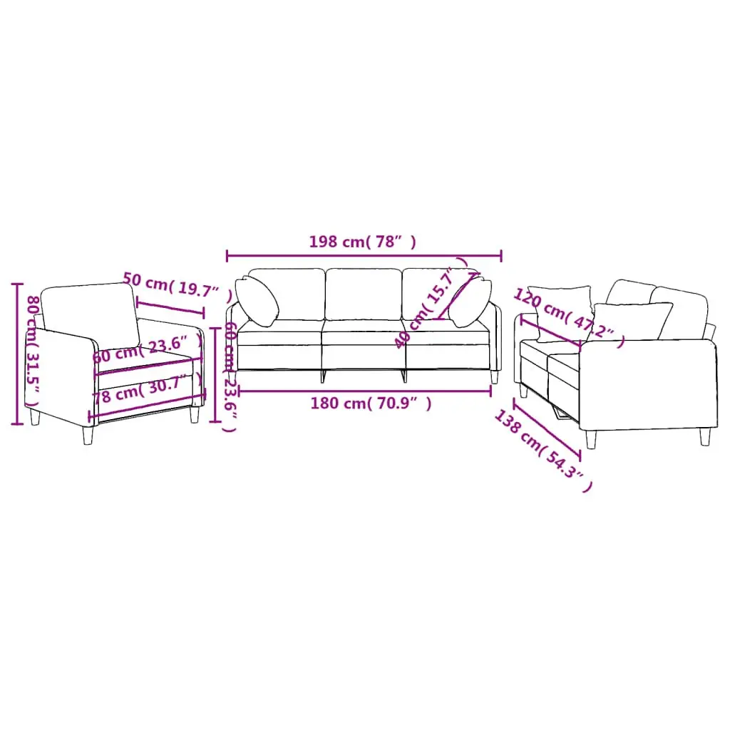 3 Piece Sofa Set in Grey