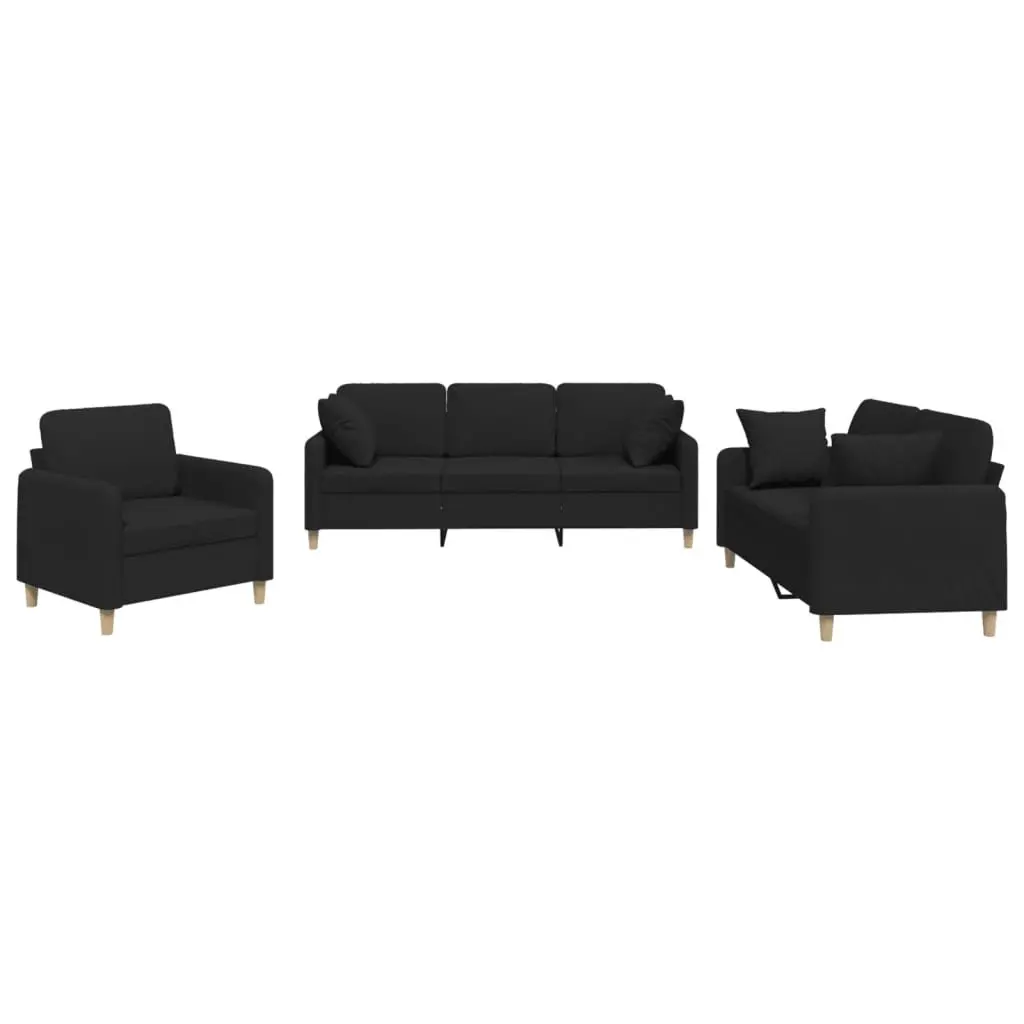 3 Piece Sofa Set Black Fabric Living Room Couch