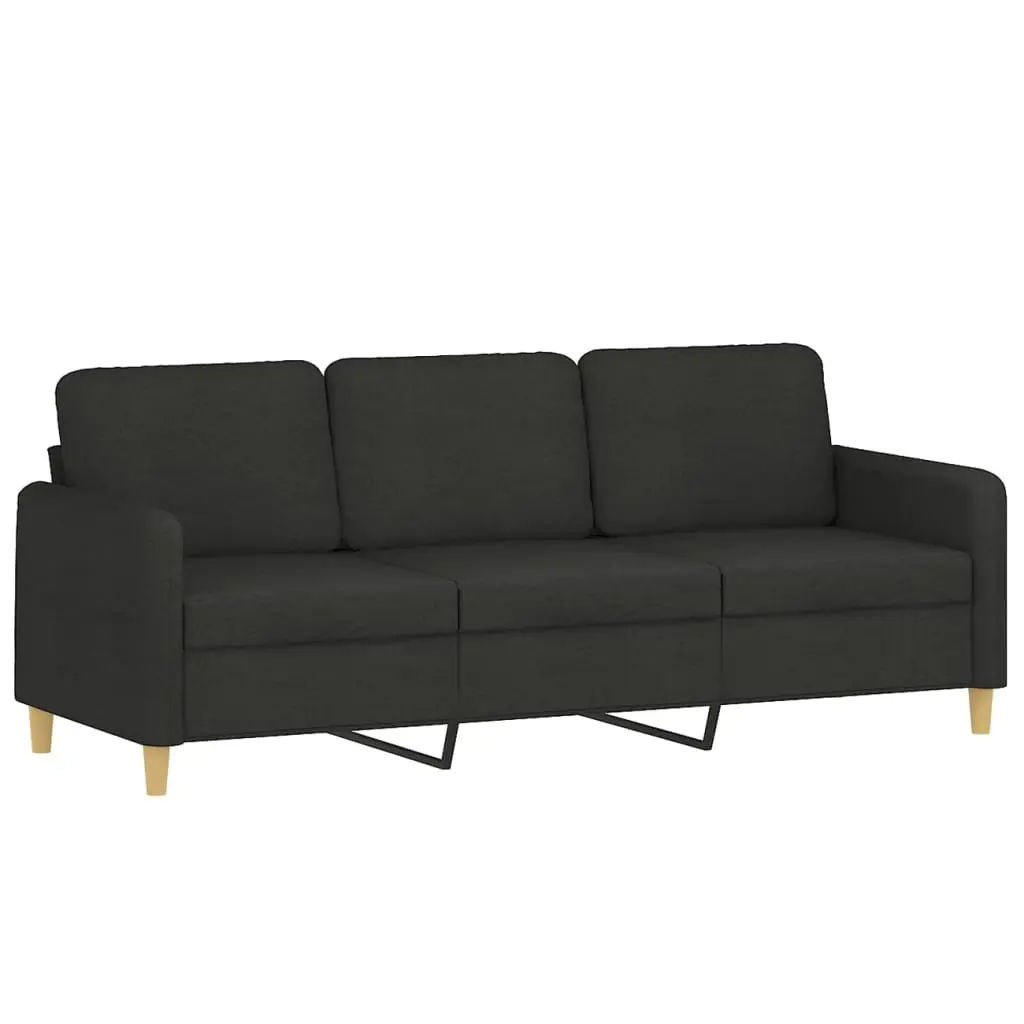 3 Piece Sofa Set Black Fabric Living Room Couch