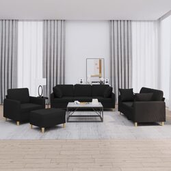 4 Piece Black Sofa Set with Footstool