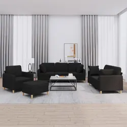 4 Piece Black Sofa Set with Footstool