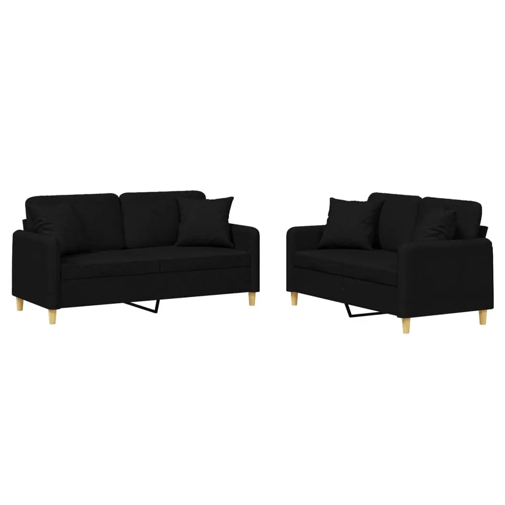Sofa Set Living Room Seating 2 Piece Black Fabric