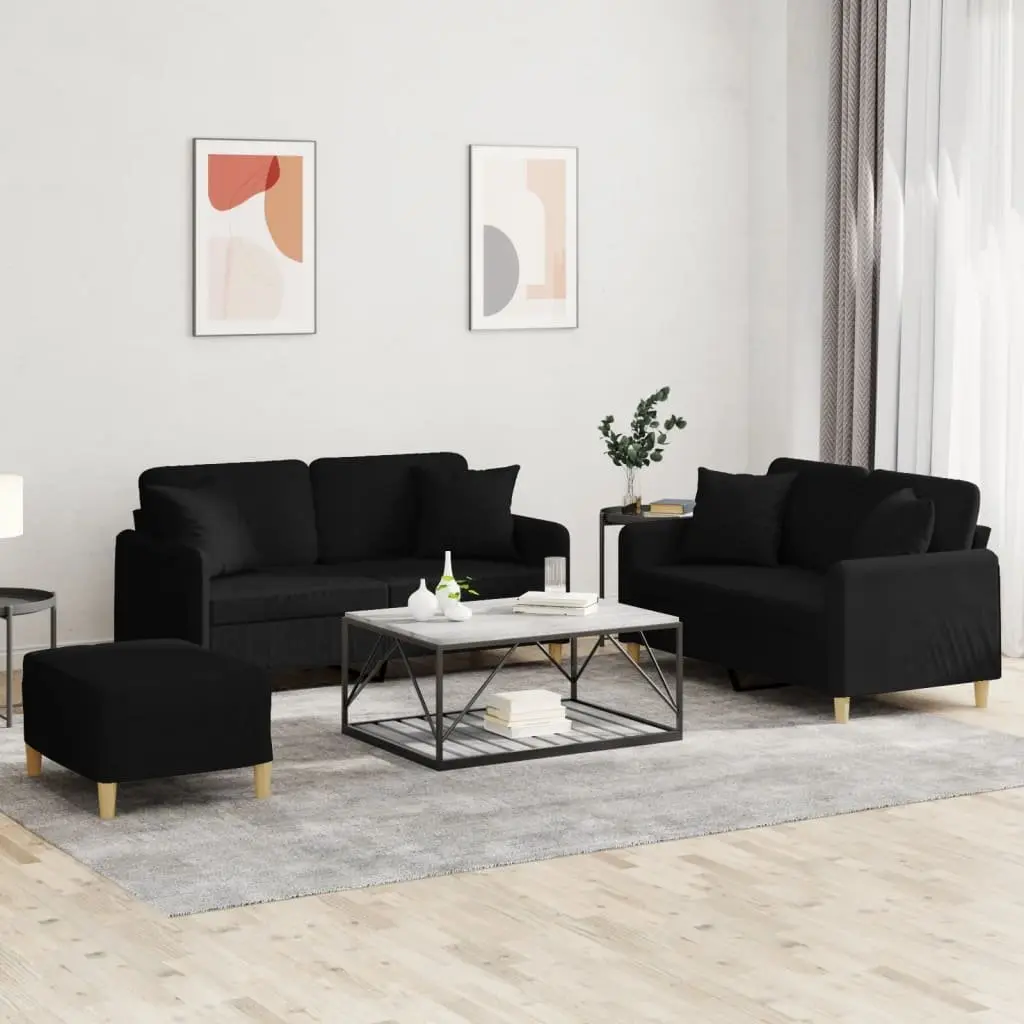 3 Piece Sofa Set for Lounging Reading Watching TV Black Fabric