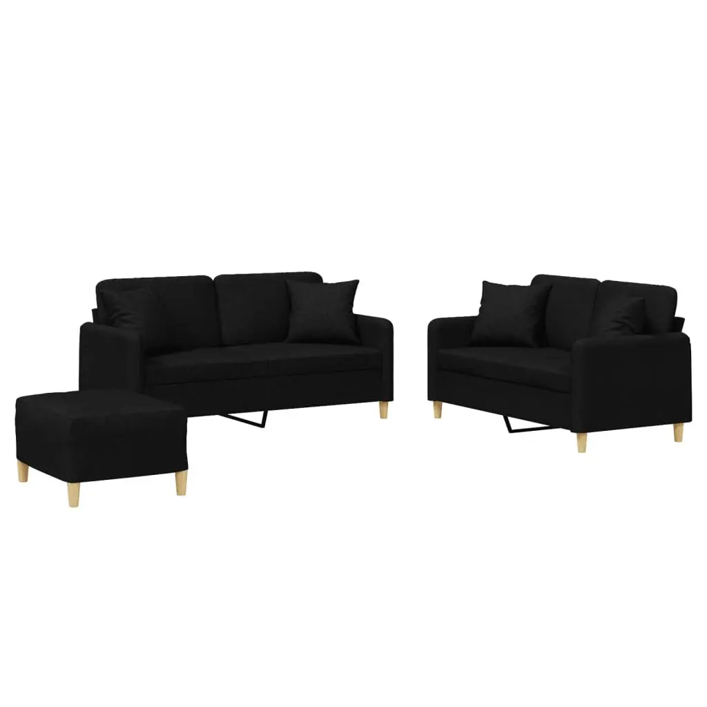3 Piece Sofa Set for Lounging Reading Watching TV Black Fabric