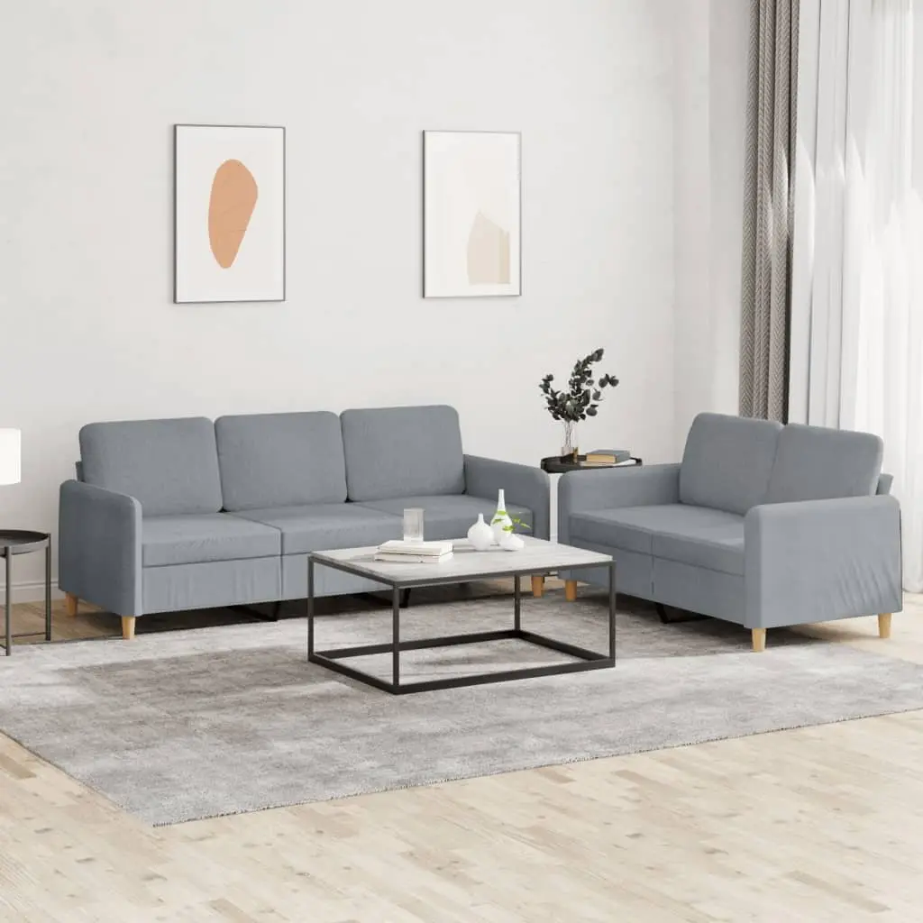 Sofa Set Living Room Lounge Suite 2 Piece Light Grey Fabric