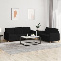 Black Fabric 2 Piece Sofa Set with Cushions