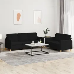 Black Fabric 2 Piece Sofa Set with Cushions