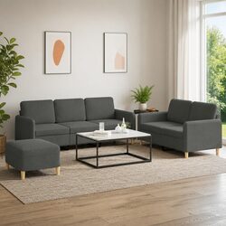Comfortable Grey Fabric Sofa Set with Footstool and Cushions