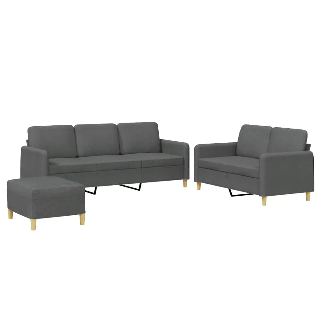 Grey Fabric Sofa Set 3 Piece Living Room Furniture Seating Relaxation