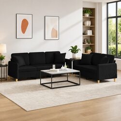 Practical Black Fabric Couch Set with Throw Pillows