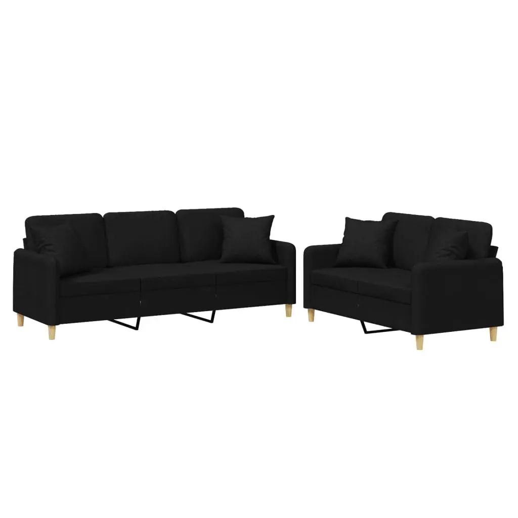 Black Fabric Couch Set with Throw Pillows