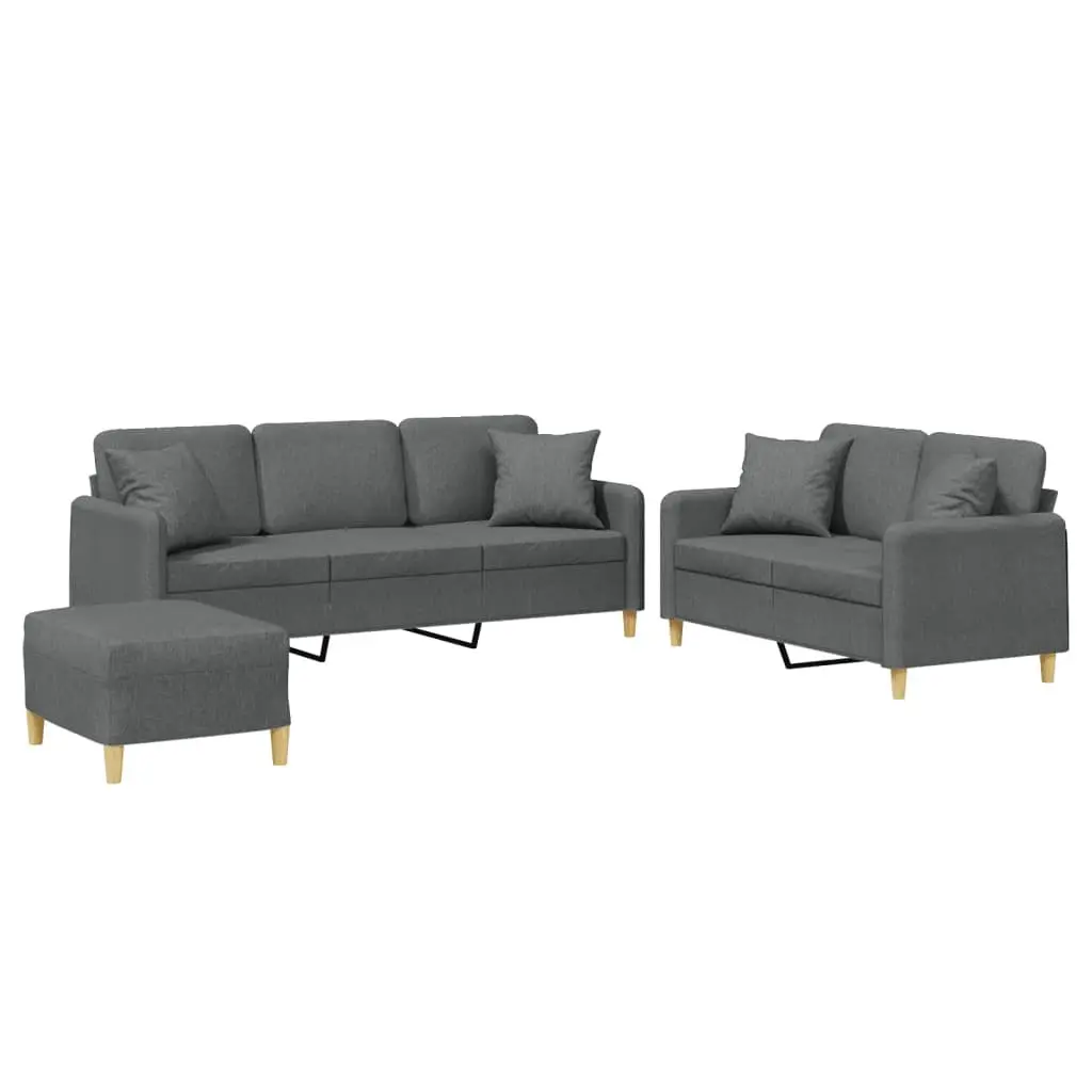 3 Piece Sofa Set Grey Fabric Couch for Living Room