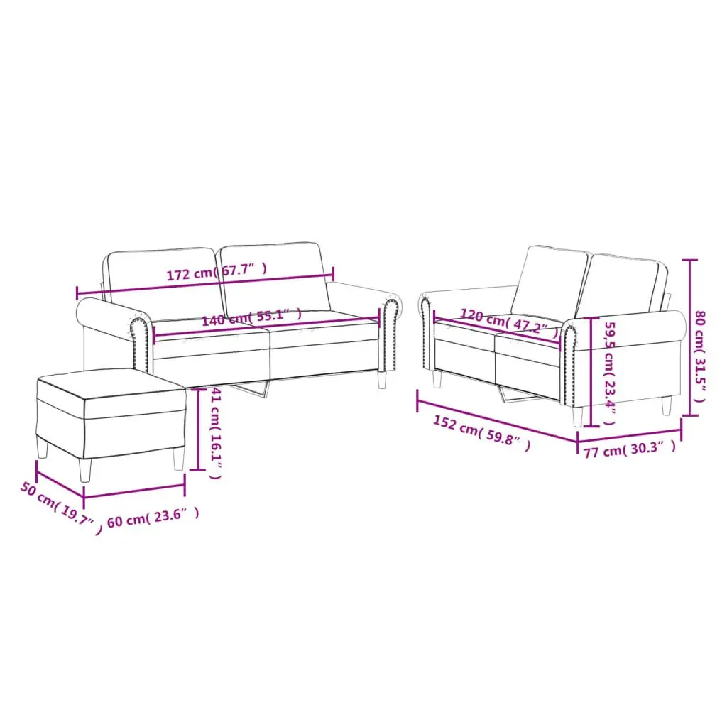 3 Piece Sofa Set with Footstool for Relaxation