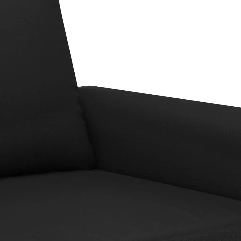 3 Piece Sofa Set with Throw Pillows Footstool Black Faux Leather Living Room