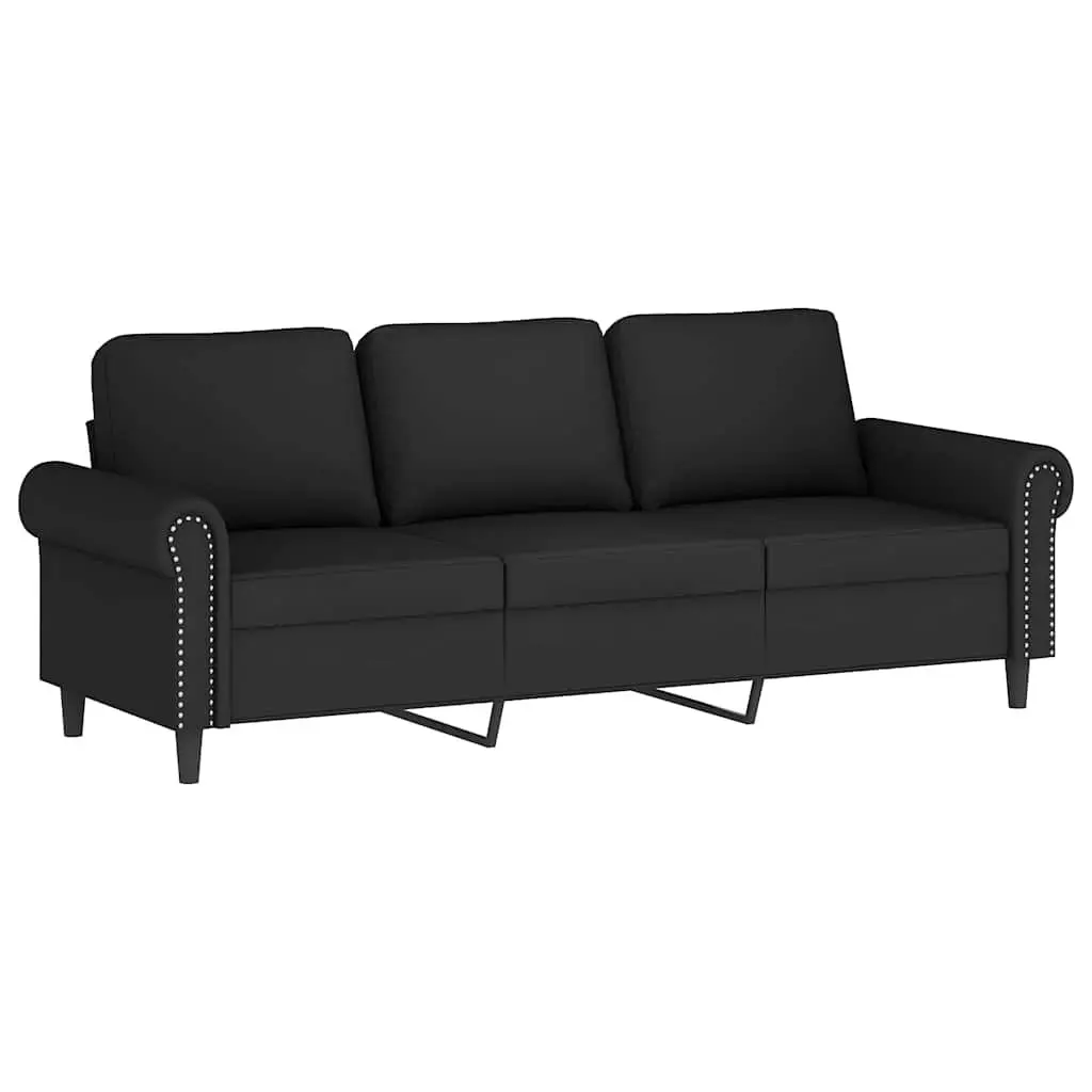 3 Piece Sofa Set Black Velvet Cushions Living Room Lounge Seating Suite