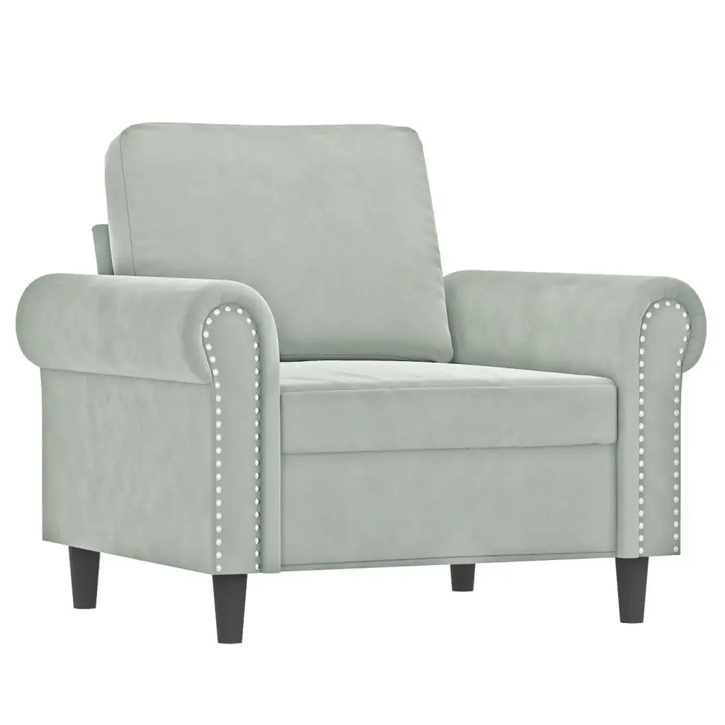 Sofa Set Grey Velvet Living Room Furniture 4 Piece with Cushions and Footstool