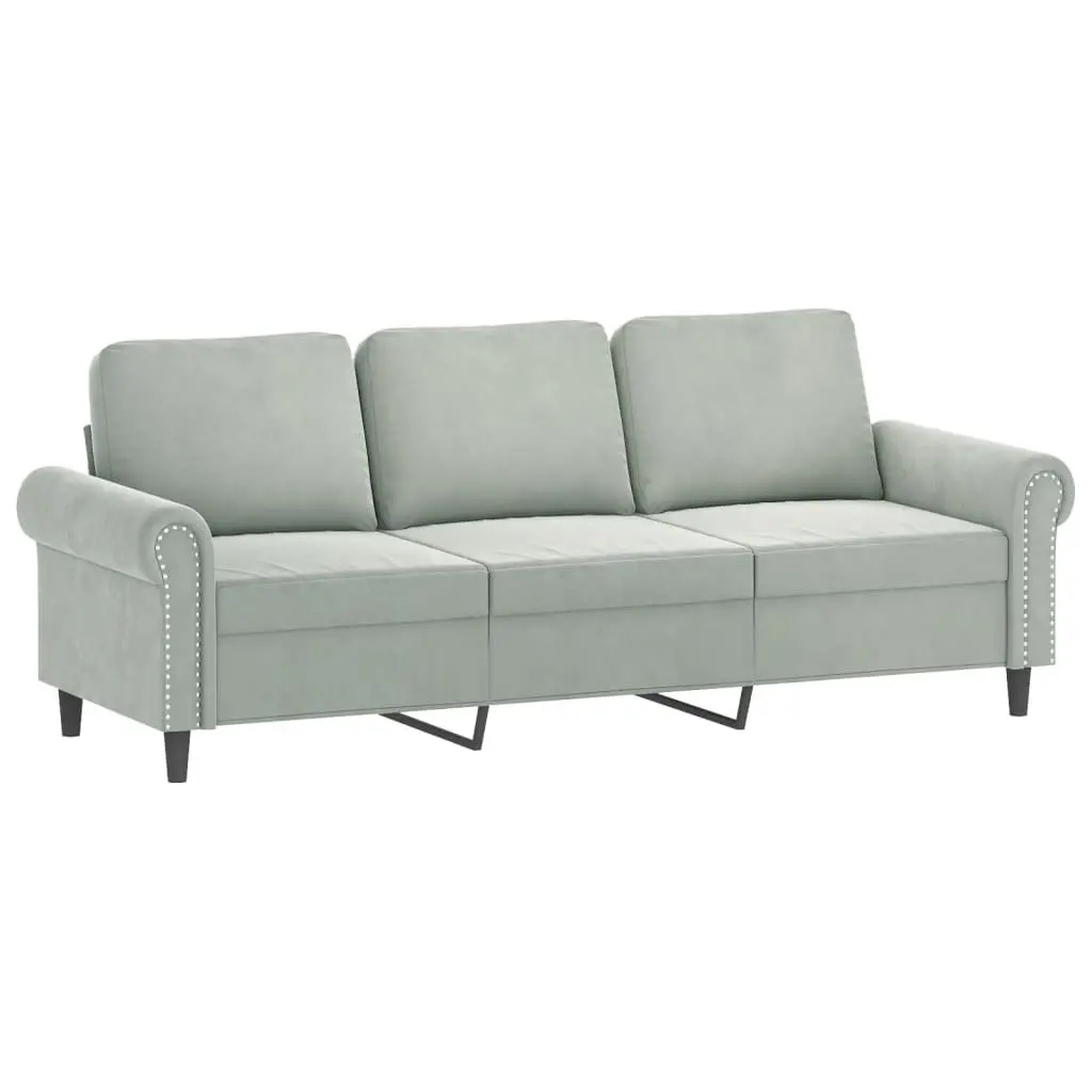 4 Piece Sofa Set with Throw Pillows Footstool Grey Velvet Living Room Furniture
