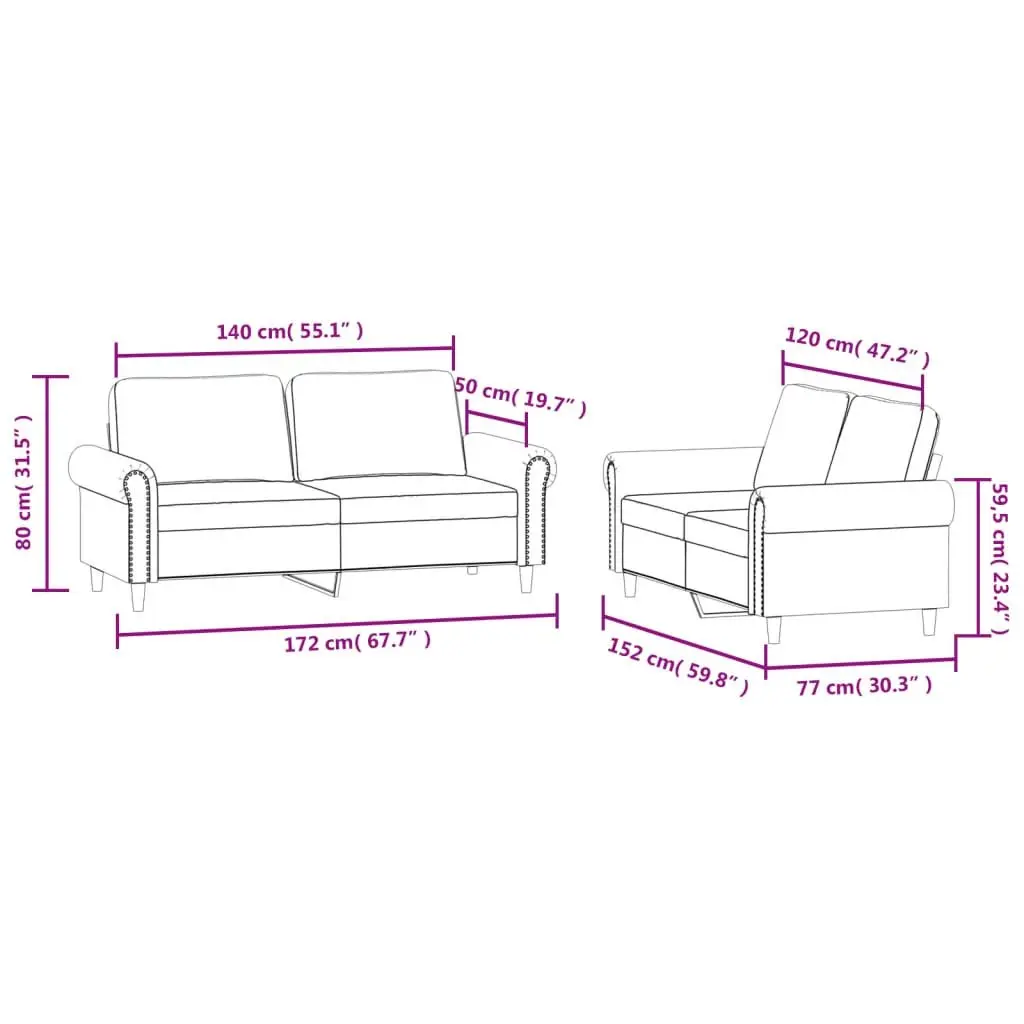2 Piece Sofa Set Grey Velvet Cushions Comfortable Living Room Seating Furniture