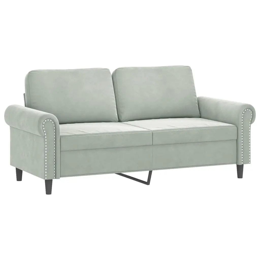 3 Piece Grey Velvet Sofa Set with Footstool