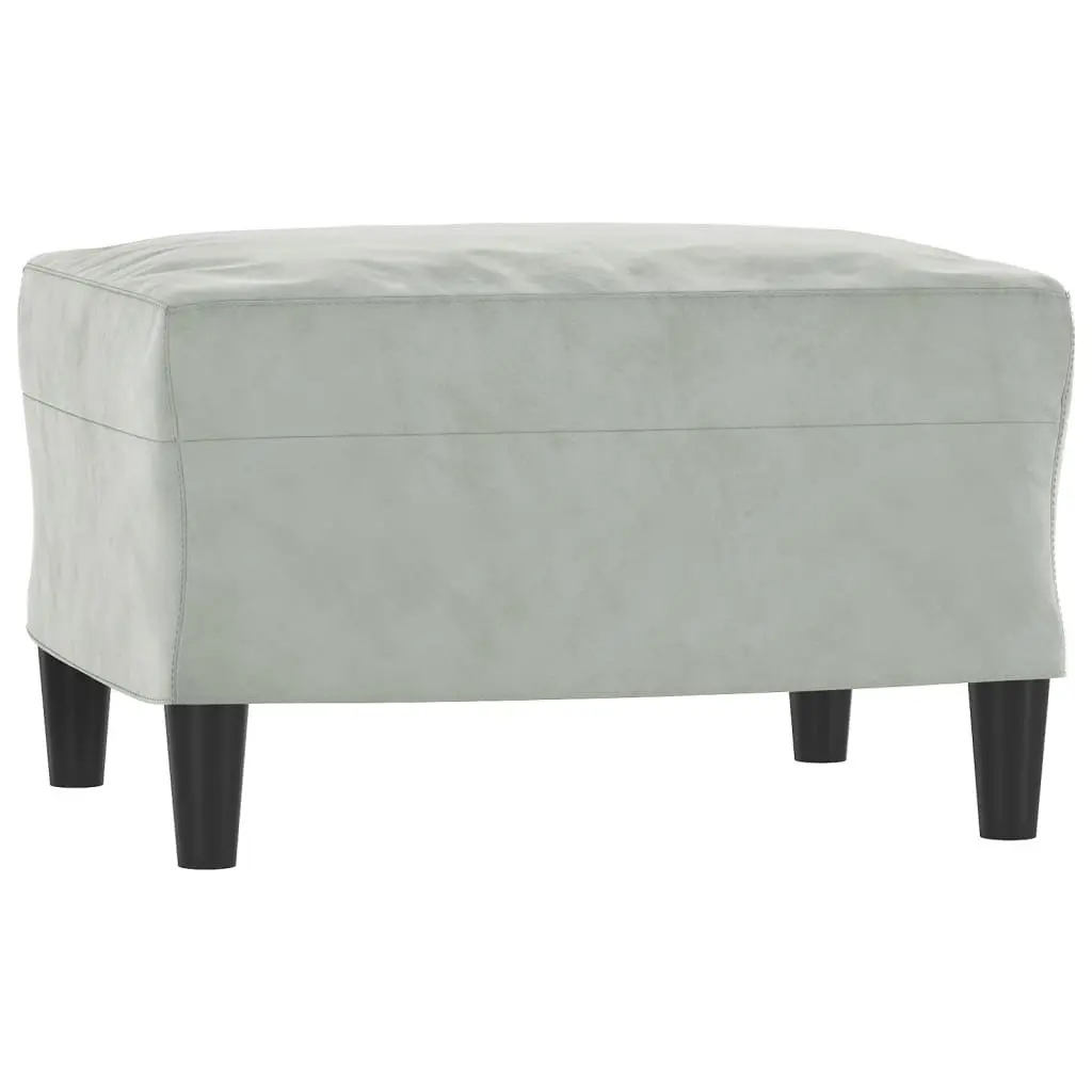 3 Piece Grey Velvet Sofa Set with Footstool