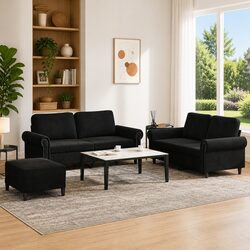 Comfortable 3 Piece Sofa Set with Versatile Footstool
