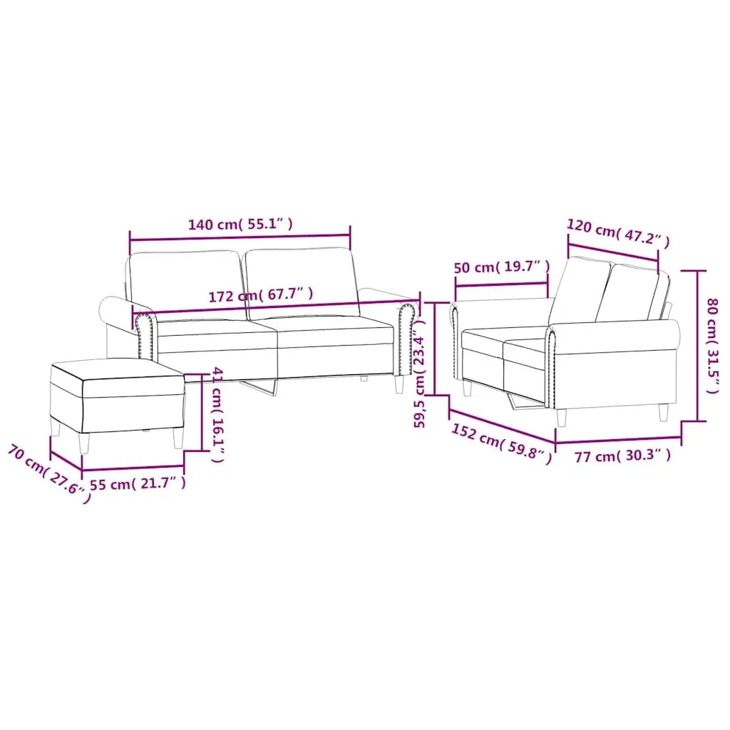 3 Piece Sofa Set Cushions Black Velvet Living Room Furniture