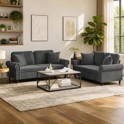 Reliable 2 Piece Grey Velvet Sofa Set with Practical Features