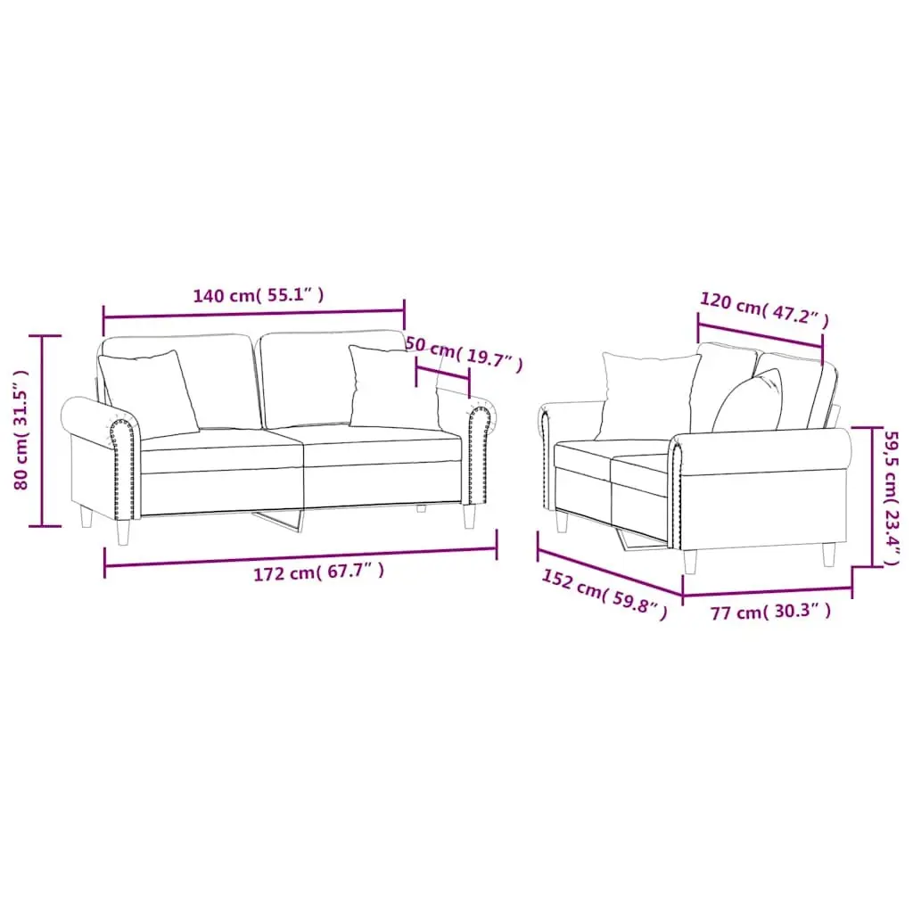 2 Piece Sofa Set Black Velvet Couch Living Room Furniture