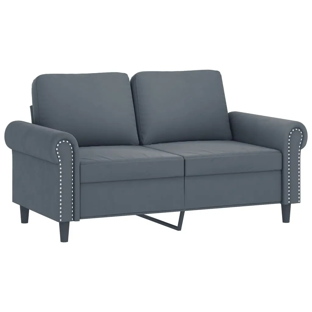 Grey Velvet Sofa Set with Pillows & Footstool
