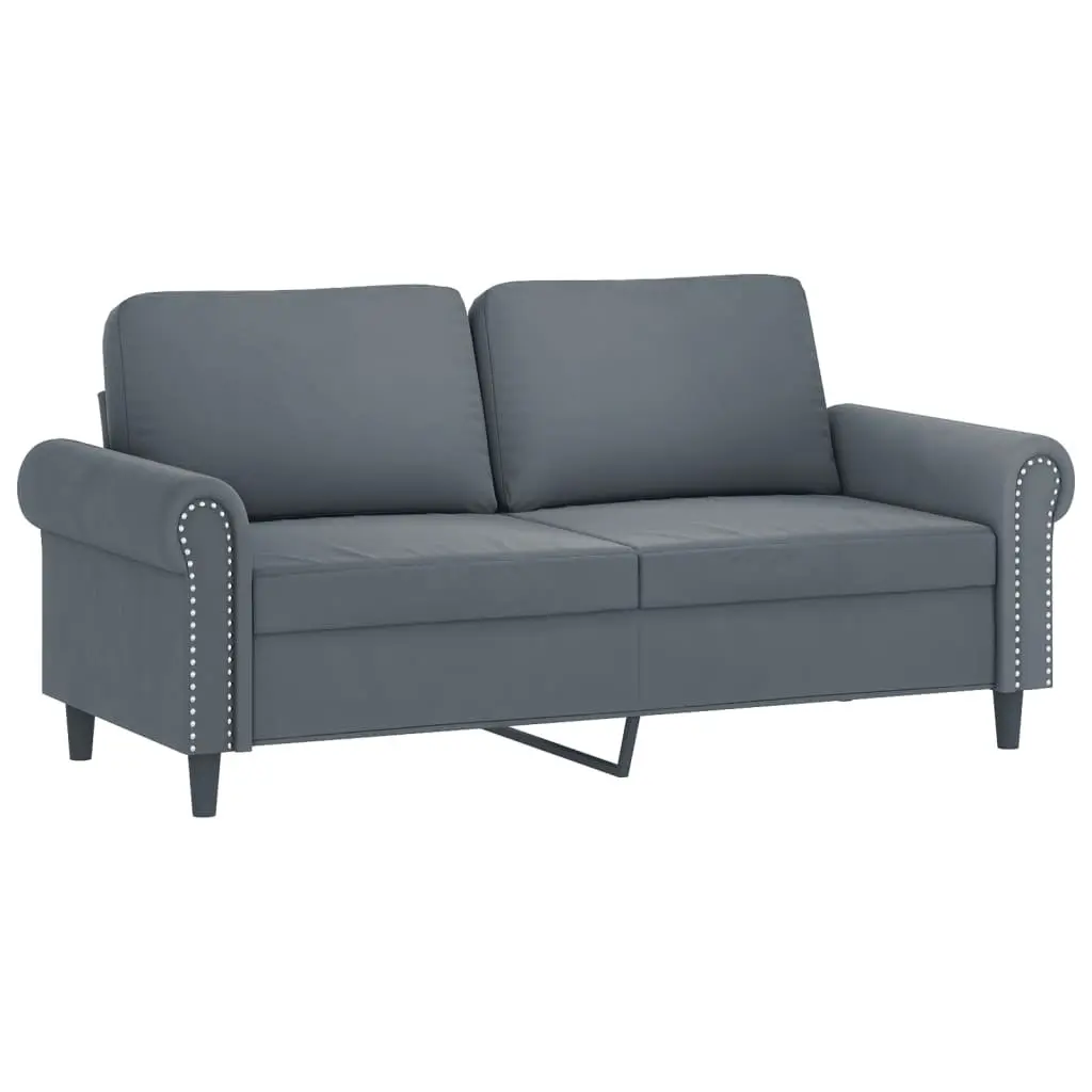 Grey Velvet Sofa Set with Pillows & Footstool